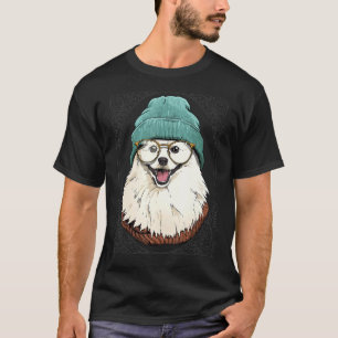 Camiseta Hipster American Eskimo Animal usando gafas de sol