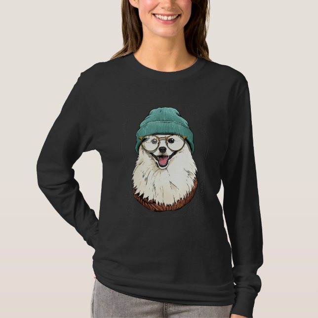 Camiseta Hipster American Eskimo Animal Wearing Sunglasses  (Anverso)