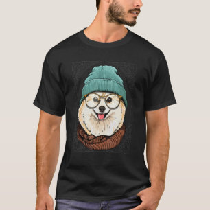 Camiseta Hipster Animal de Pomerania Usando Gafas De Sol