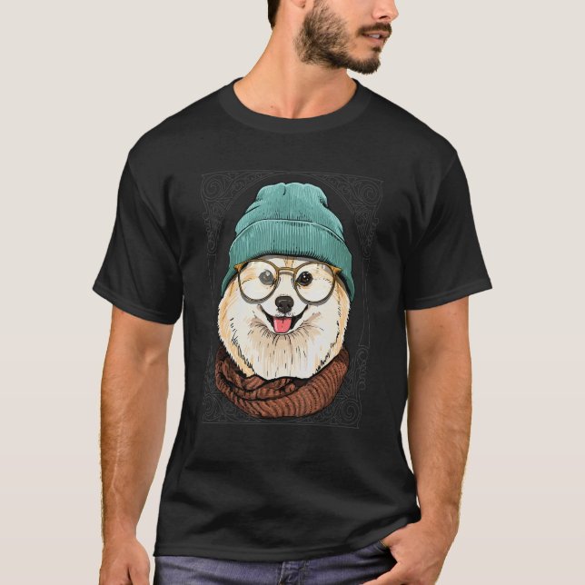 Camiseta Hipster Animal de Pomerania Usando Gafas De Sol (Anverso)
