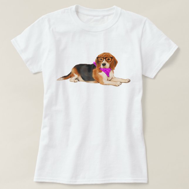 Camiseta Hipster Beagle Dog pintado a mano (Diseño del anverso)