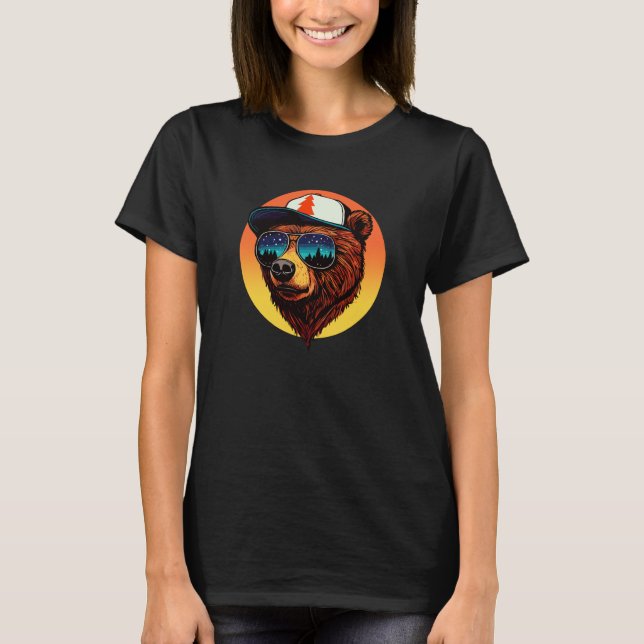 Camiseta Hipster Bear Outdoor Illustration Shades & Trucker (Anverso)