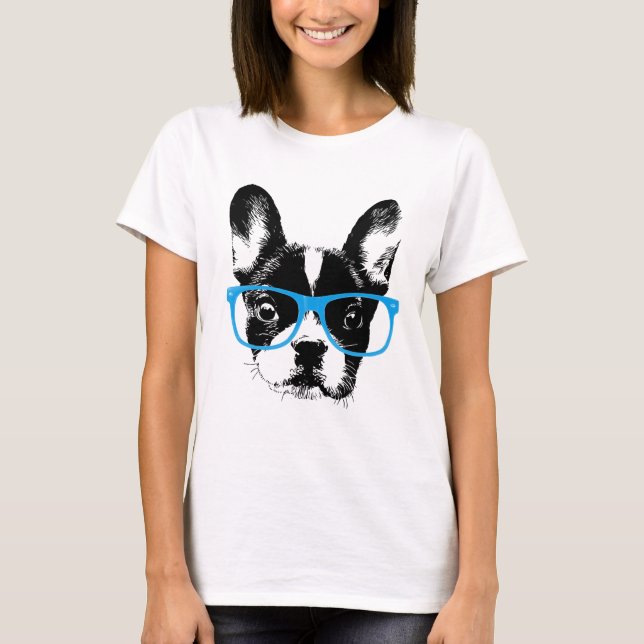 Camiseta Hipster Bulldog francés Nerdy Dog (Anverso)