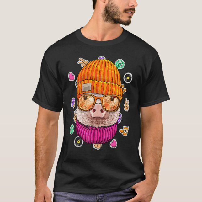 Camiseta Hipster Cerdo Geek Nerds Glasses Farm Animal Love  (Anverso)