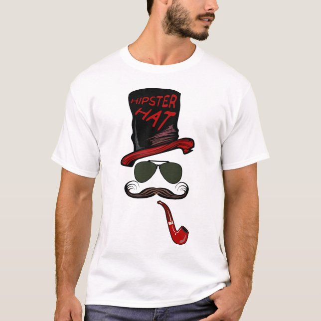 Camiseta hipster_chapeau_pipe_moustache_lunette_de_soleil_8 (Anverso)