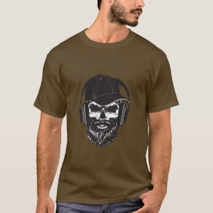 Camiseta Hípster con auriculares de barba y básquet de básq