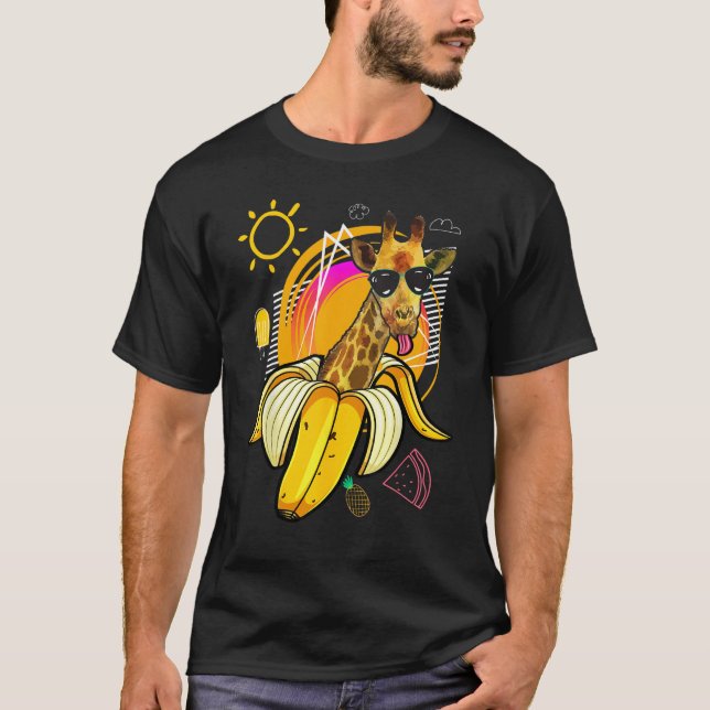 Camiseta Hipster Giraffe with Banana and Sunglasses  summer (Anverso)