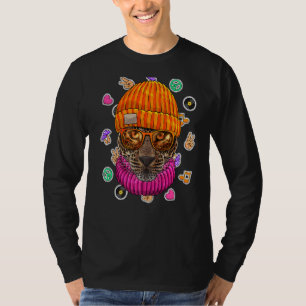 Camiseta Hipster Leopard Geek Nerds Glasses Animal Love Pea
