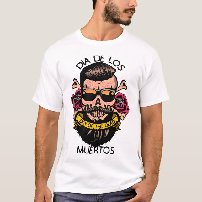 Camiseta hipster_mexicaine_tete_de_mort_crane_fleur_rose_ci (Anverso)
