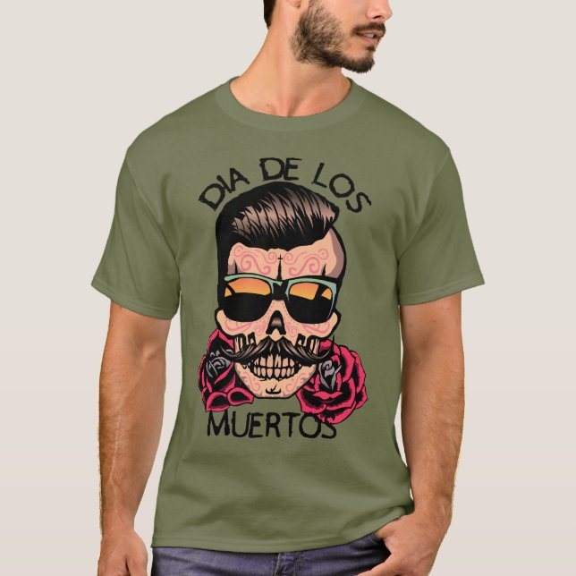 Camiseta hipster_mexicaine_tete_de_mort_crane_fleur_rose_ci (Anverso)