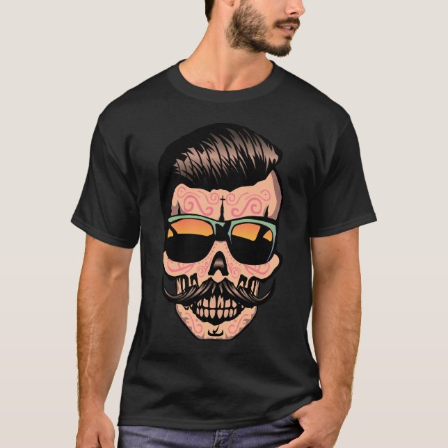 Camiseta hipster_mexicaine_tete_de_mort_crane_moustache_fan (Anverso)