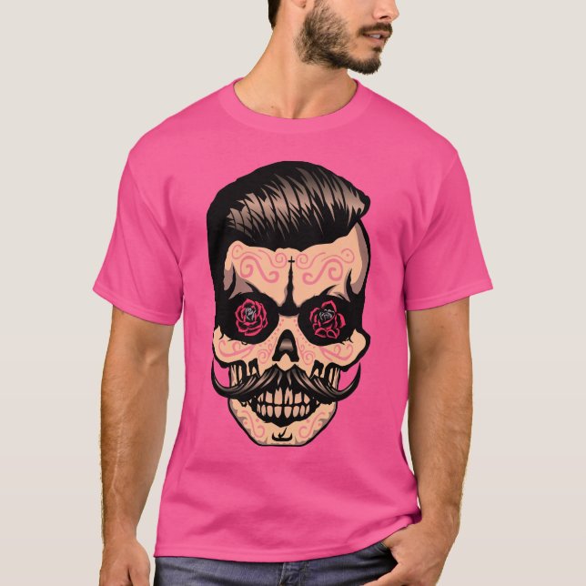Camiseta hipster_mexicaine_tete_de_mort_crane_moustache_fle (Anverso)