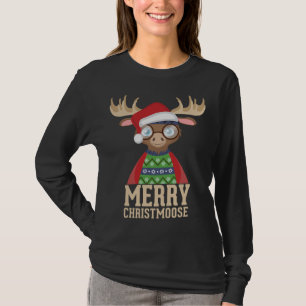 Camiseta Hipster Moose - Santa Hat - Merry Christmoose Chri