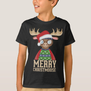 Camiseta Hipster Moose - Santa Hat - Merry Christmoose Chri