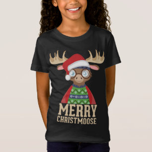 Camiseta Hipster Moose - Santa Hat - Merry Christmoose Chri