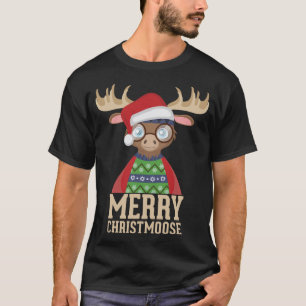Camiseta Hipster Moose - Santa Hat - Merry Christmoose Chri