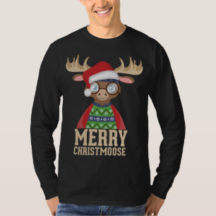 Camiseta Hipster Moose - Santa Hat - Merry Christmoose Chri