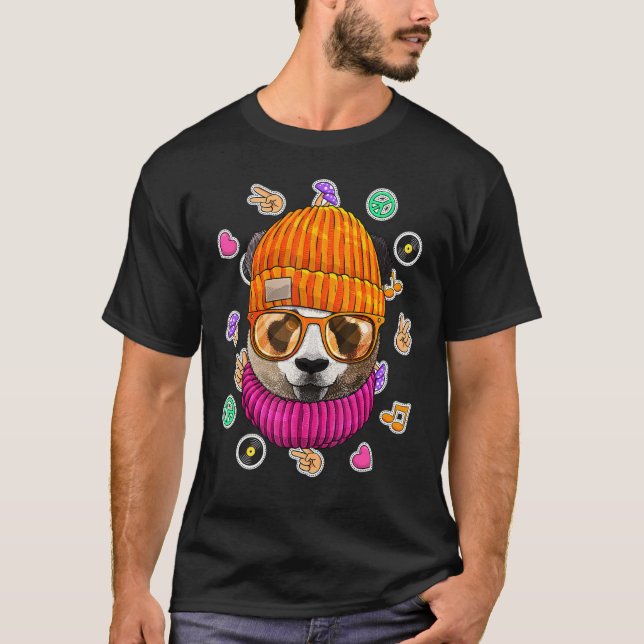 Camiseta Hipster Panda Geek Nerds Glasses Animal Love Peace (Anverso)