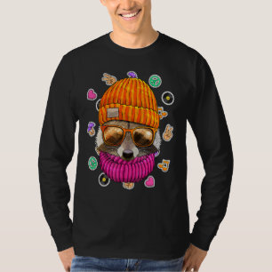 Camiseta Hipster Raccoon Geek Nerds Glasses Animal Love Pea