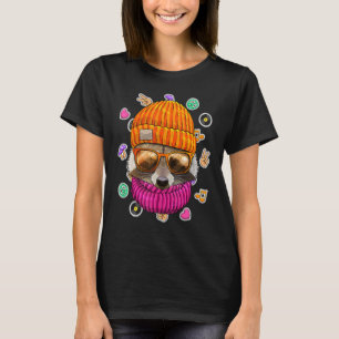 Camiseta Hipster Raccoon Geek Nerds Glasses Animal Love Pea