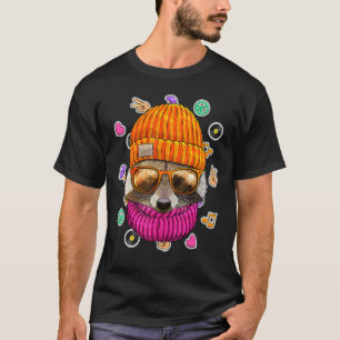 Camiseta Hipster Raccoon Geek Nerds Glasses Animal Love Pea