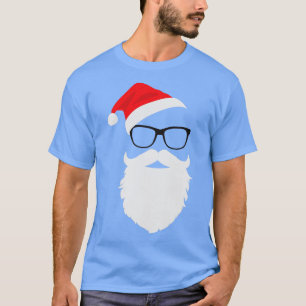 Camiseta Hipster Santa Face with Hat beard  Glasses Christm