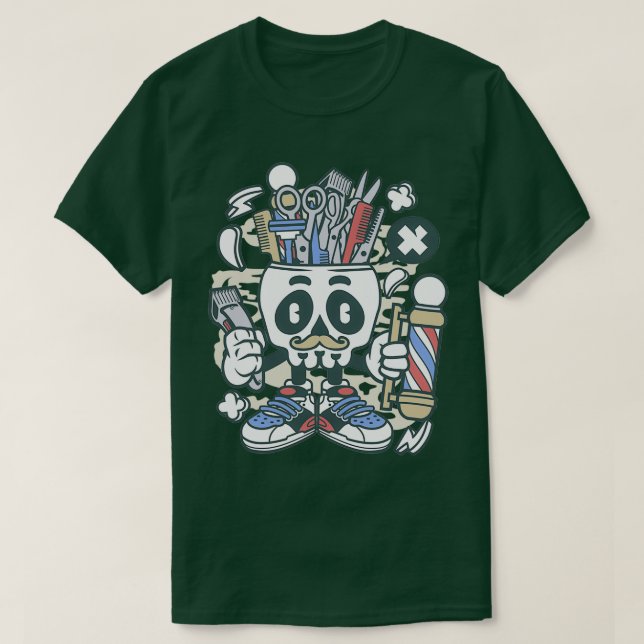 Camiseta Hipster Skull Barber (Diseño del anverso)