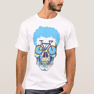 Camiseta Hipster Skull Bike Ilustracion de Arte Blanco Mode