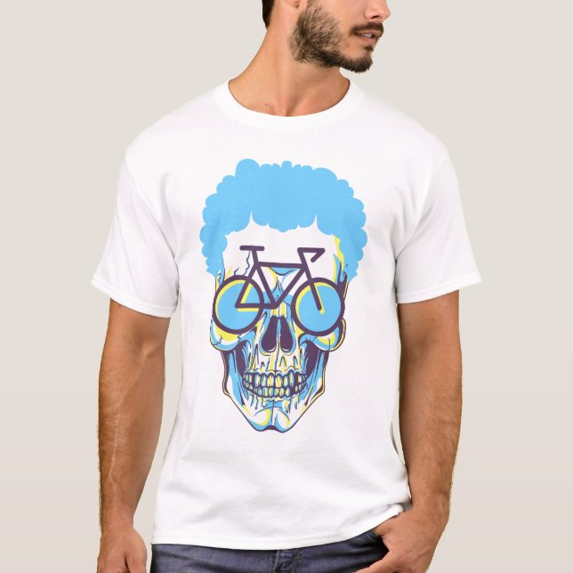 Camiseta Hipster Skull Bike Ilustracion de Arte Blanco Mode (Anverso)