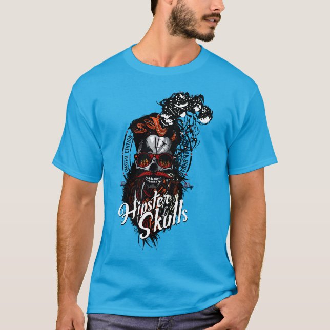 Camiseta hipster_skull_pipe_tete_de_mort_crane_fumer_barbu_ (Anverso)