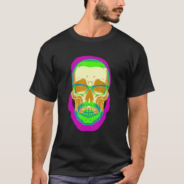 Camiseta Hipster Skull Vintage Mustache Retro Freethinker F (Anverso)
