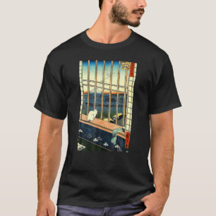 Camiseta Hiroshige de arte japonés vintage Monte Fuji Gato 