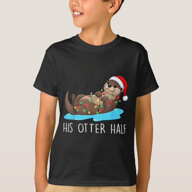 Camiseta His And Her Otter Half Santa Hat Couple Christmas  (Anverso)