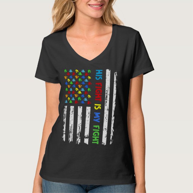 Camiseta His Fight Is My Fight Puzzle Piece Autism Awarenes (Anverso)