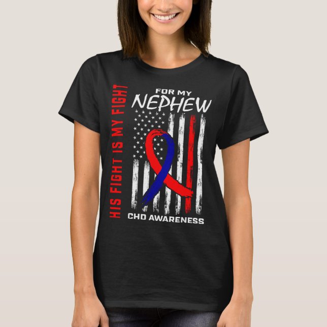 Camiseta His Fight Nephew Chd Awareness American Flag Graph (Anverso)