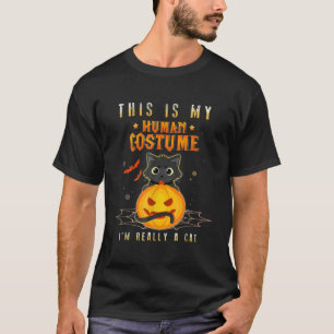 Camiseta His Is My Human Costume I M Really A Cat Pumkin Ha