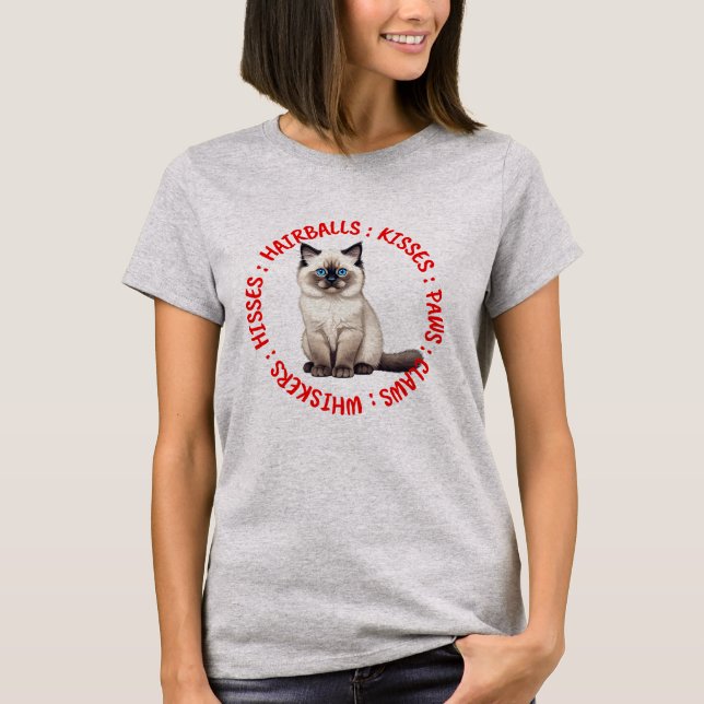 Camiseta Hisses y besos, gato Birman (Anverso)