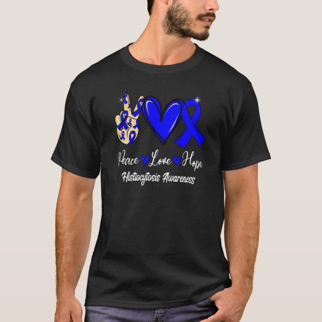 Camiseta Histiocytosis Awareness Peace Love Hope Blue Ribbo (Anverso)