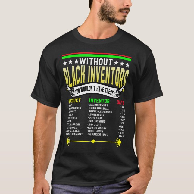 Camiseta Historia de los inventores africanos negros M (Anverso)