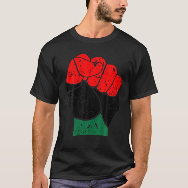 Camiseta Historia Negra Negro Rojo Y Puño De Orgullo Verde (Anverso)