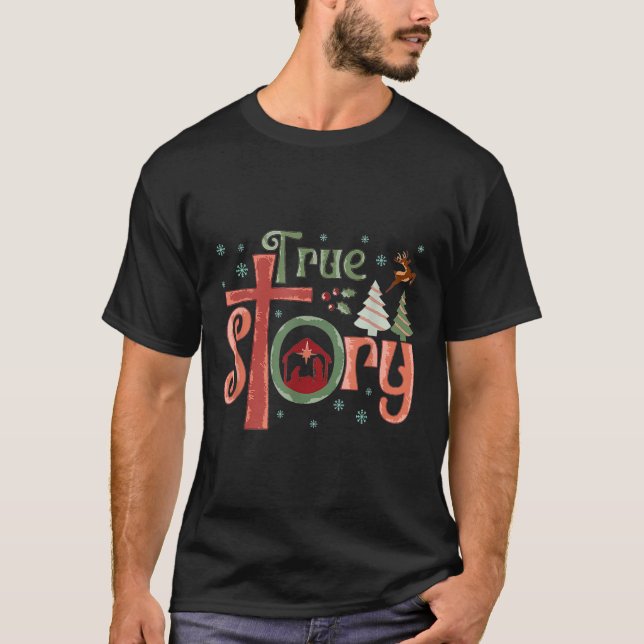 Camiseta Historia Retro Verdadera Jesús Navidades Escena De (Anverso)