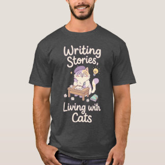 Camiseta Historias de escritura Viviendo con gatos Escritor