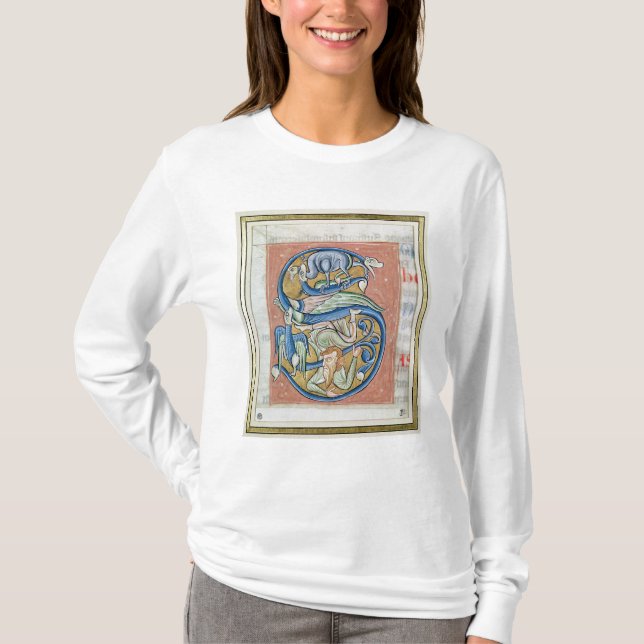 Camiseta Historiated rubrica "S" que representa a un (Anverso)