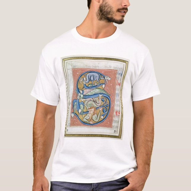 Camiseta Historiated rubrica "S" que representa a un (Anverso)