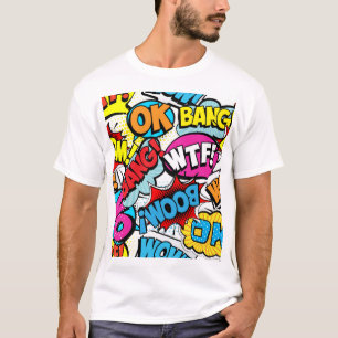 Camiseta Historieta de arte pop: Patrón retro sin problemas