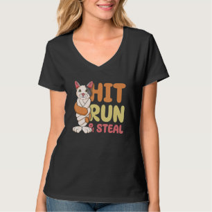 Camiseta Hit Run and Steel Baseball Twisted Bat Cat Funny S