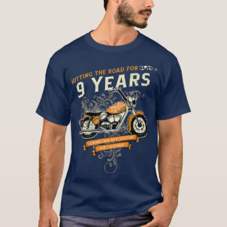 Camiseta Hitting The Road for 9 Years Biker 9th Wedding Ann