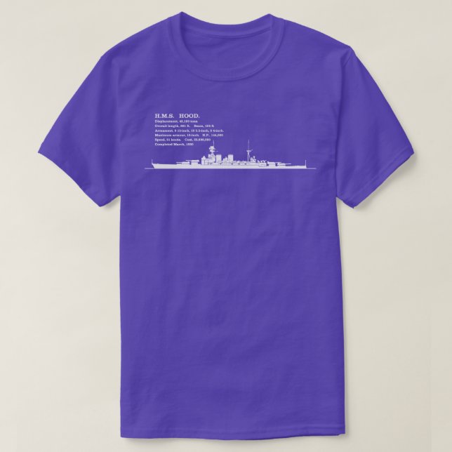 Camiseta HMS Hood British Battleship Silhouette Infographic (Diseño del anverso)