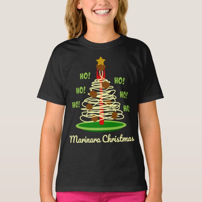 Camiseta ¡Ho! ¡Ho! ¡Ho! Árbol de pasta de los Navidades de  (Anverso)