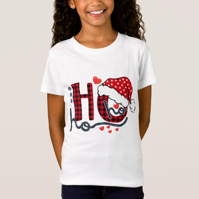 Camiseta Ho ho Ho Buffalo Red Plaid Santa Hat Navidades Fun (Anverso)
